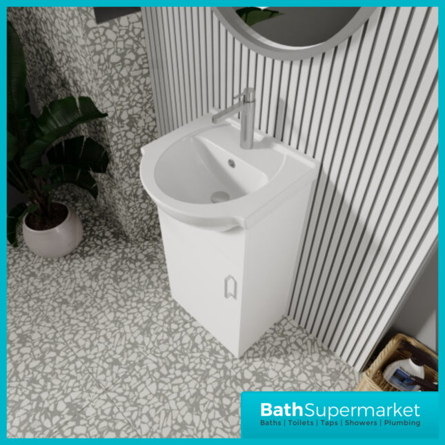 Mayford Gloss White Floor Standing Bathroom Vanity Cabinet Unit & Round Basin 450mm - Image 9