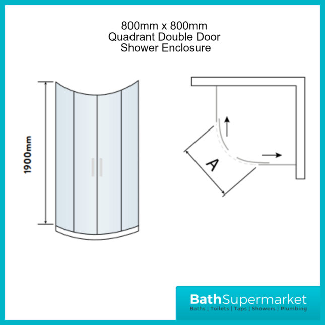 Sognare Brushed Brass Double Door Quadrant Shower Enclosure 800mm x 800mm-1900mm Tall - Image 5