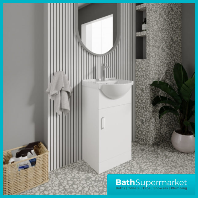 Mayford Gloss White Floor Standing Bathroom Vanity Cabinet Unit & Round Basin 450mm