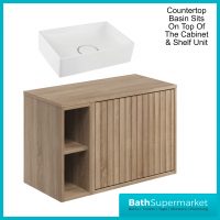 Orac Fluted Sonoma Oak Wall Hung Side Shelf Vanity Unit 800mm & White Counter Top Basin