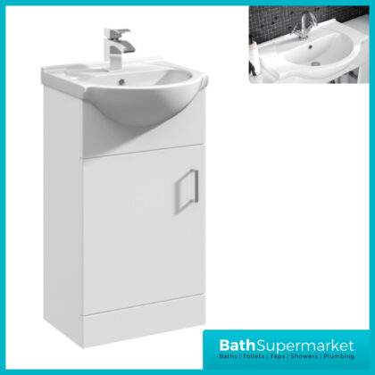 Compact Gloss White Floor Standing Bathroom Vanity Unit & Basin 450mm