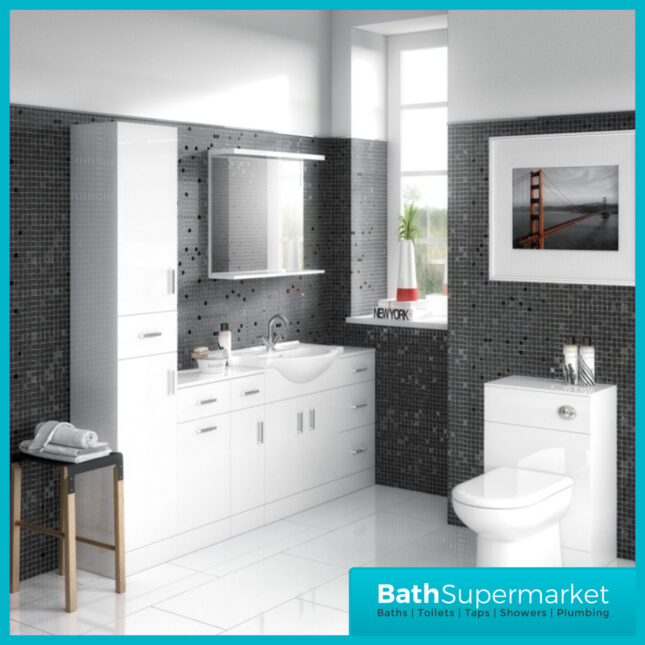Mayford Gloss White Floor Standing Bathroom Vanity Cabinet Unit & Round Basin 650mm - Image 8