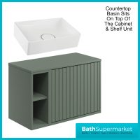Orac Fluted Reed Green Wall Hung Side Shelf Vanity Unit 800mm & White Counter Top Basin