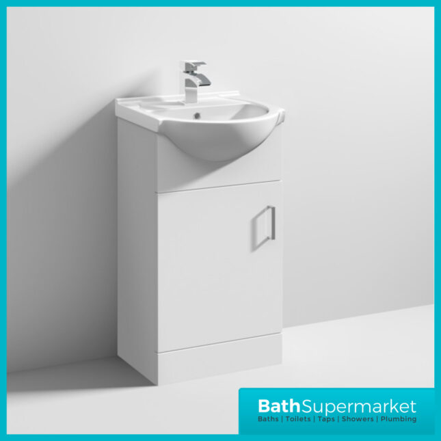 Mayford Gloss White Floor Standing Bathroom Vanity Cabinet Unit & Round Basin 450mm