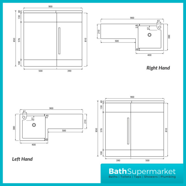 Sognare Mili Matt Grey Bathroom Basin Unit Furniture Pack 900mm LH & RH