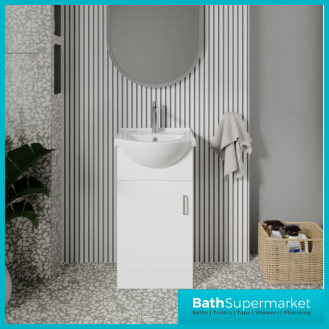 Mayford Gloss White Floor Standing Bathroom Vanity Cabinet Unit & Round Basin 450mm - Image 10
