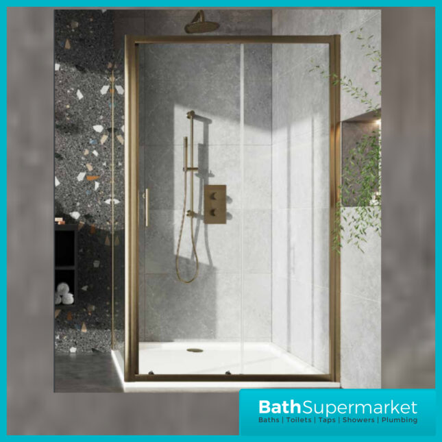 Sognare Brushed Brass S6 Sliding Shower Door Enclosure & Optional Side Panel-1900mm High - Image 4