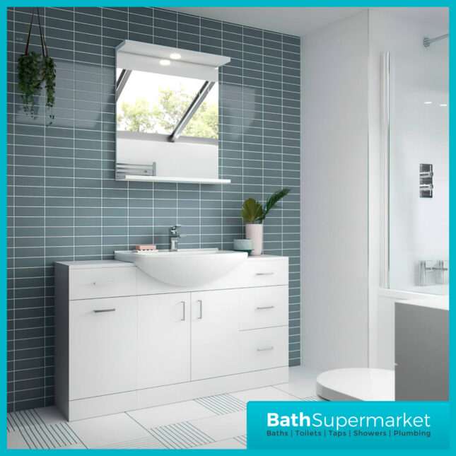 Mayford Gloss White Floor Standing Bathroom Vanity Cabinet Unit & Round Basin 650mm - Image 9