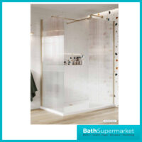 Scudo Brushed Brass Fluted 8mm Glass Shower Wetroom Screen Panel & Support Arm - Image 9