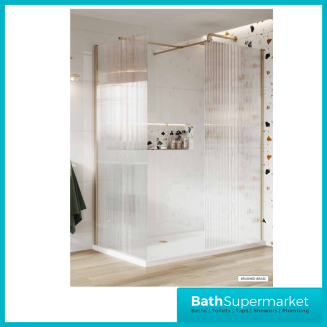 Sognare Brushed Brass Fluted 8mm Glass Shower Wetroom Screen Panel & Support Arm - Image 8