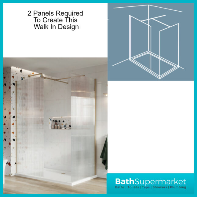 Sognare Brushed Brass Fluted 8mm Glass Shower Wetroom Screen Panel & Support Arm - Image 9