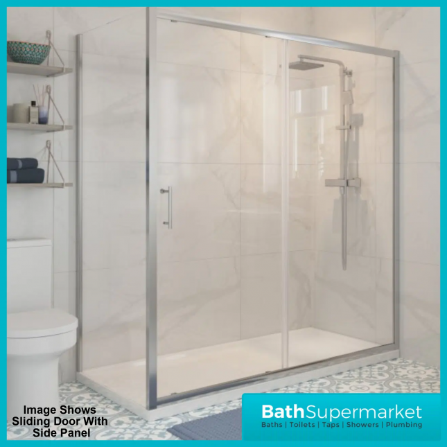 Kartell K-Vit Chrome 6mm Sliding Shower Door Enclosure & Optional Side Panel-1850mm High