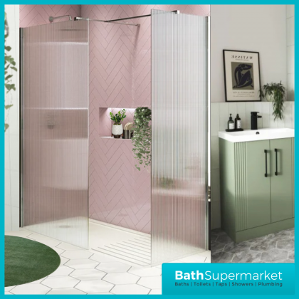 Sognare Chrome Fluted 8mm Glass Shower Wetroom Screen Panel & Support Arm