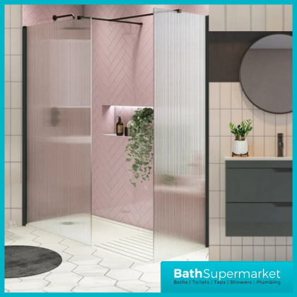 Sognare Black Fluted 8mm Glass Shower Wetroom Screen Panel & Support Arm