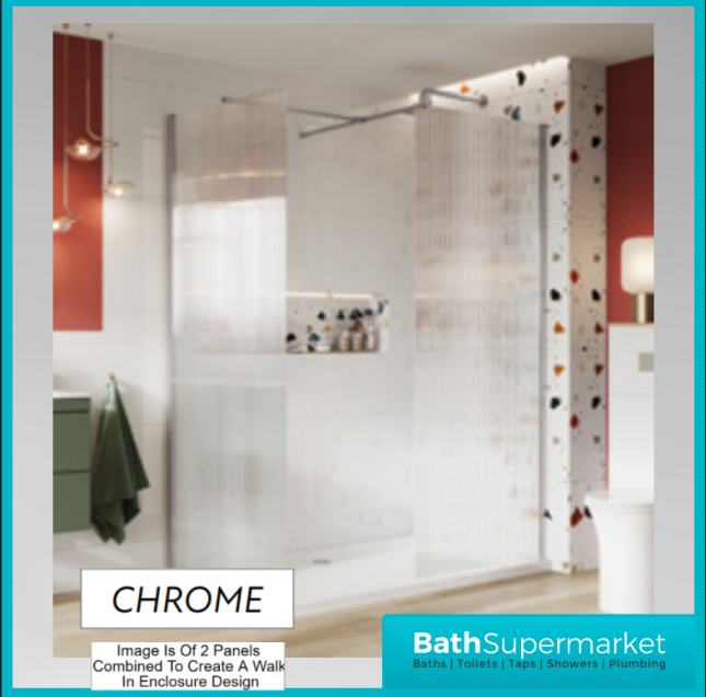 Sognare Chrome Fluted 8mm Glass Shower Wetroom Screen Panel & Support Arm