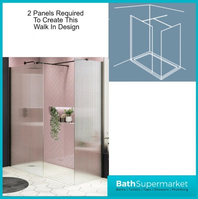 Sognare Black Fluted 8mm Glass Shower Wetroom Screen Panel & Support Arm - Image 7