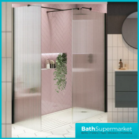 Sognare Black Fluted 8mm Glass Shower Wetroom Screen Panel & Support Arm - Image 6