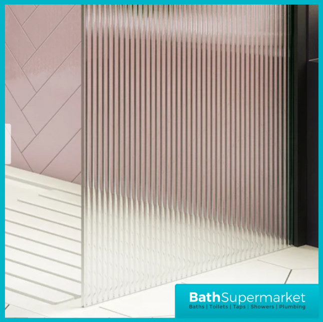 Sognare Black Fluted 8mm Glass Shower Wetroom Screen Panel & Support Arm - Image 9