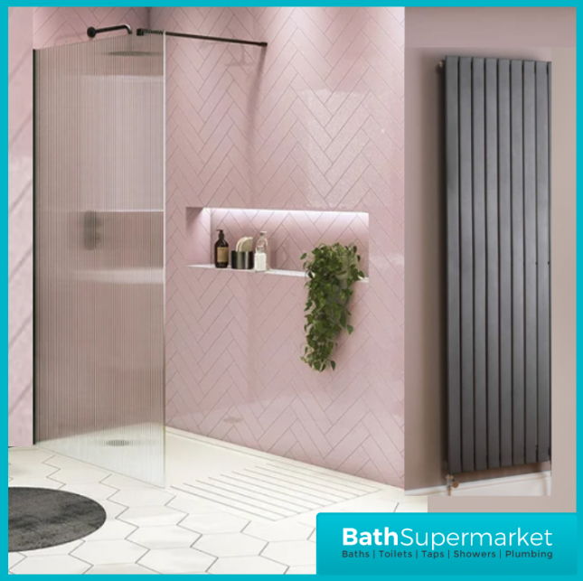 Sognare Black Fluted 8mm Glass Shower Wetroom Screen Panel & Support Arm