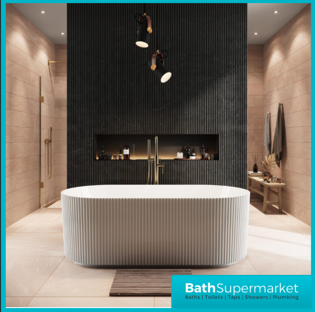 Sognare Labyrinth White Fluted Freestanding Double Ended Bath 1700mm - Image 2