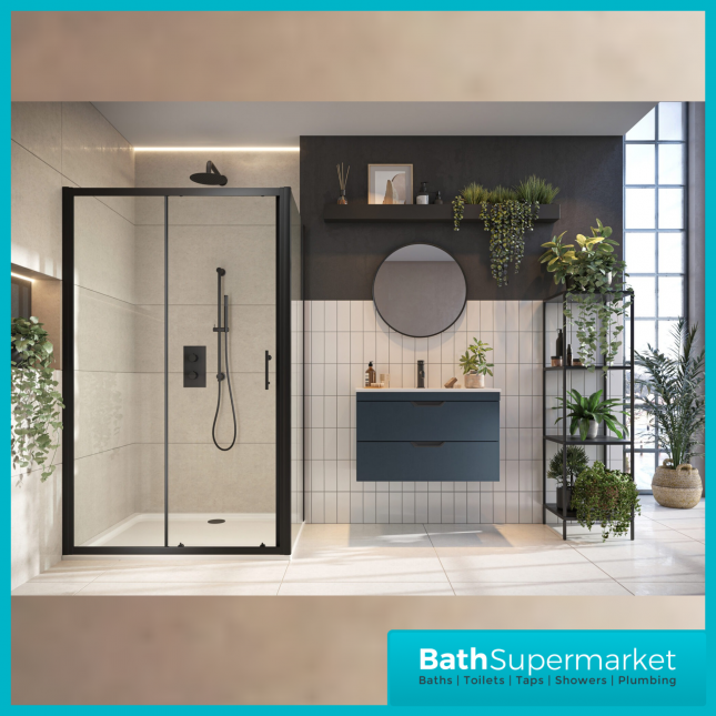 Sognare Black S6 Sliding Shower Door Enclosure 1000mm – 1200mm Width & Optional Side Panel-1850mm High