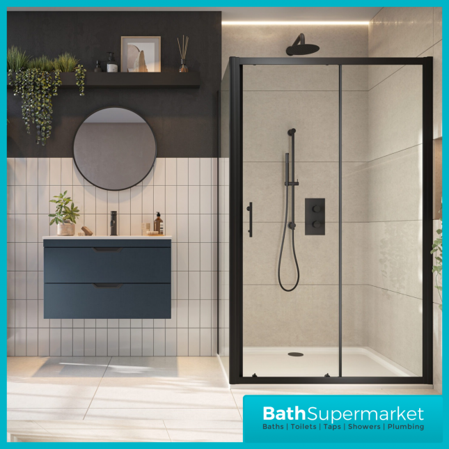 Sognare Black S6 Sliding Shower Door Enclosure 1000mm – 1200mm Width & Optional Side Panel-1850mm High