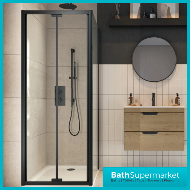 Sognare Black S6 Bi-Fold Shower Door Enclosure 800mm – 900mm Width & Optional Side Panel-1850mm High