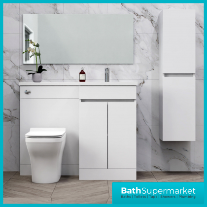 Empire White Gloss Combination L Shape Furniture Pack 1100mm LH & RH – Tall Unit Option