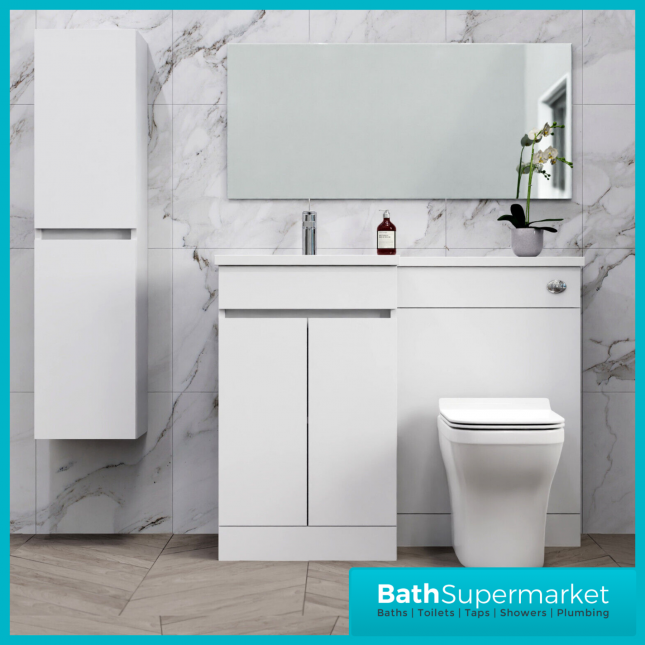 Empire White Gloss Combination L Shape Furniture Pack 1100mm LH & RH – Tall Unit Option