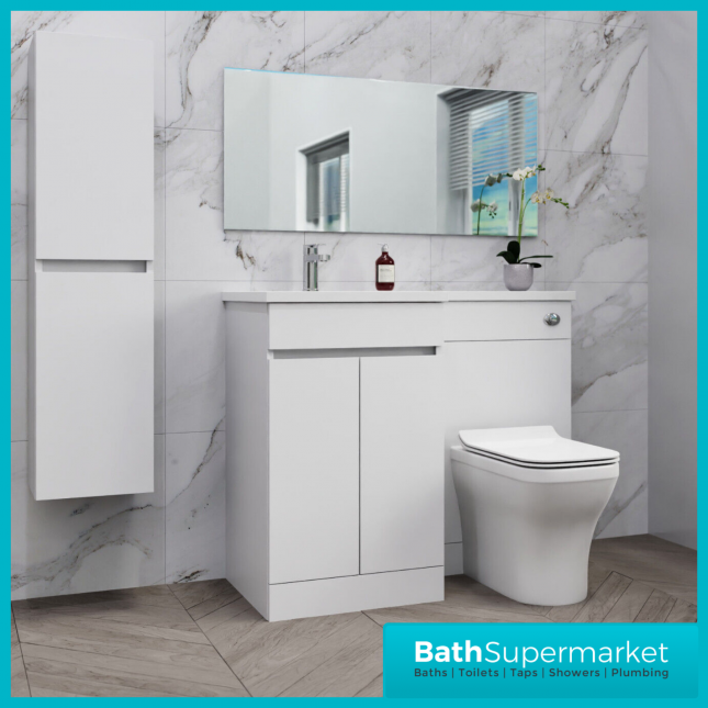 Empire White Gloss Combination L Shape Furniture Pack 1100mm LH & RH – Tall Unit Option