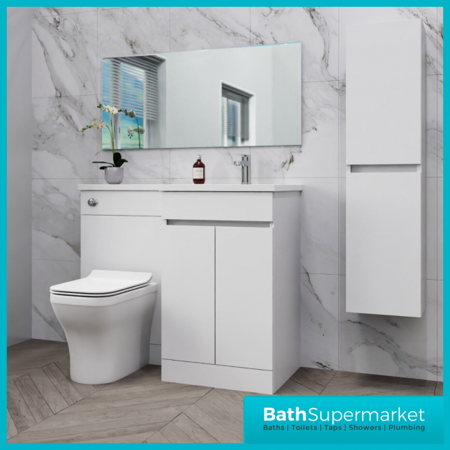 Empire White Gloss Combination L Shape Furniture Pack 1100mm LH & RH – Tall Unit Option