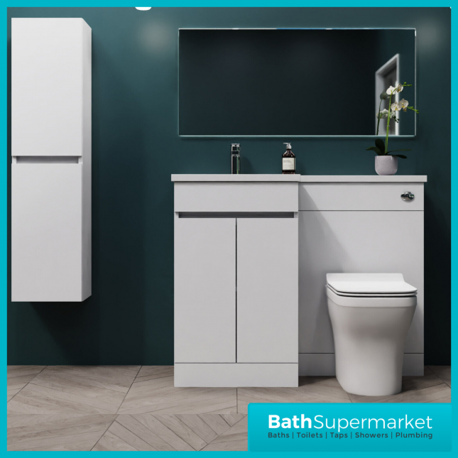 Empire White Gloss Combination L Shape Furniture Pack 1100mm LH & RH – Tall Unit Option