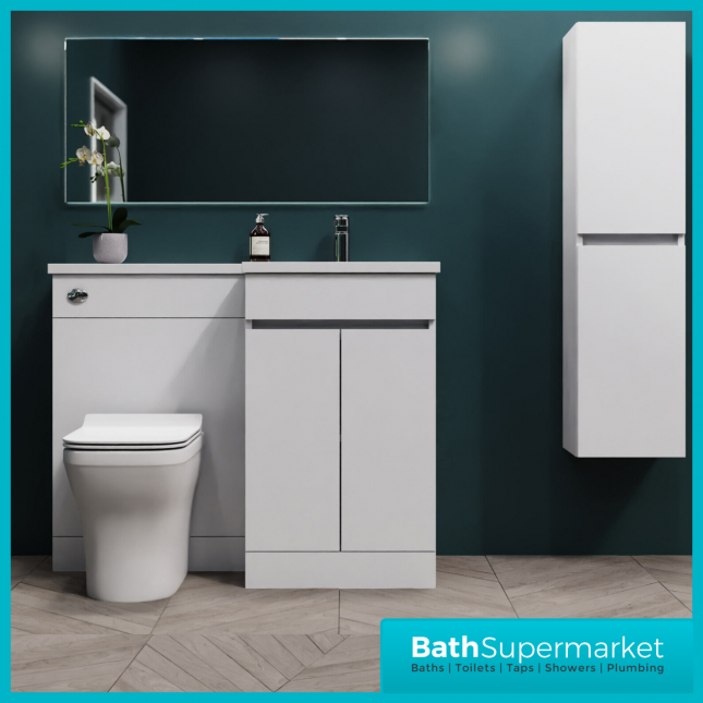 Empire White Gloss Combination L Shape Furniture Pack 1100mm LH & RH – Tall Unit Option