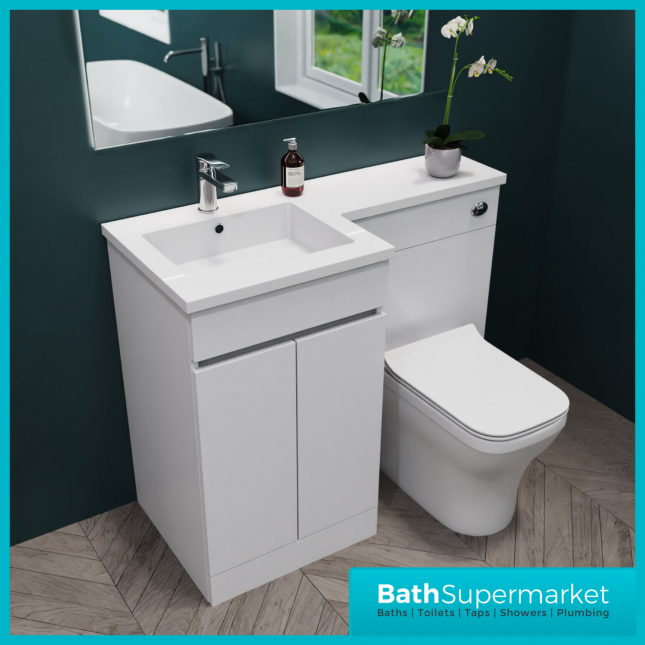 Empire White Gloss Combination L Shape Furniture Pack 1100mm LH & RH – Tall Unit Option