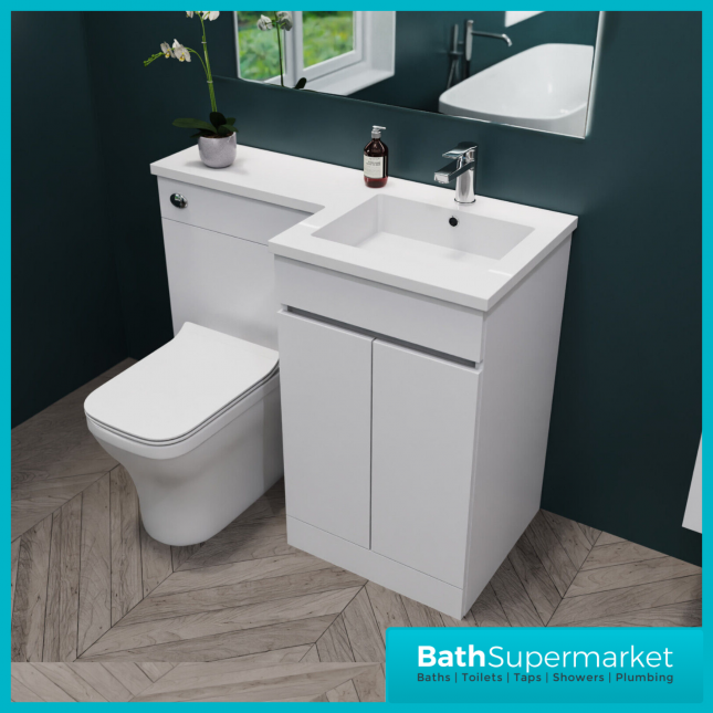 Empire White Gloss Combination L Shape Furniture Pack 1100mm LH & RH – Tall Unit Option