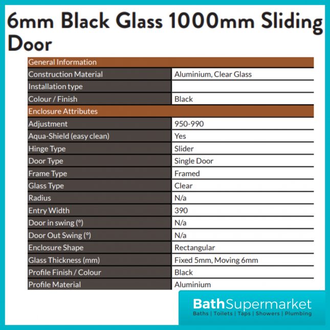 Sognare Black S6 Sliding Shower Door Enclosure 1000mm - 1200mm Width & Optional Side Panel-1850mm High - Image 8