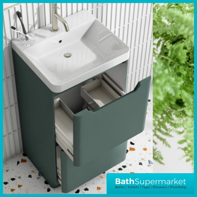 Biella Green Floor Standing Drawer Vanity Unit & Basin 500mm - Image 2