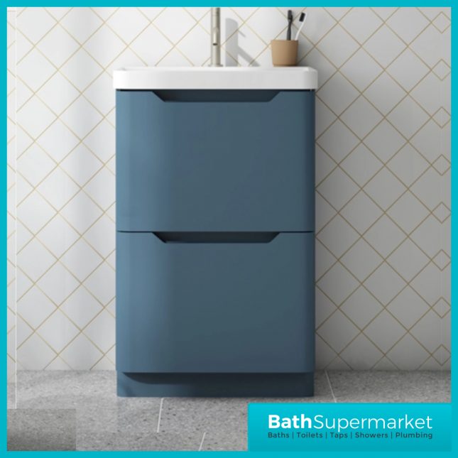 Biella Blue Floor Standing Drawer Vanity Unit & Basin 600mm