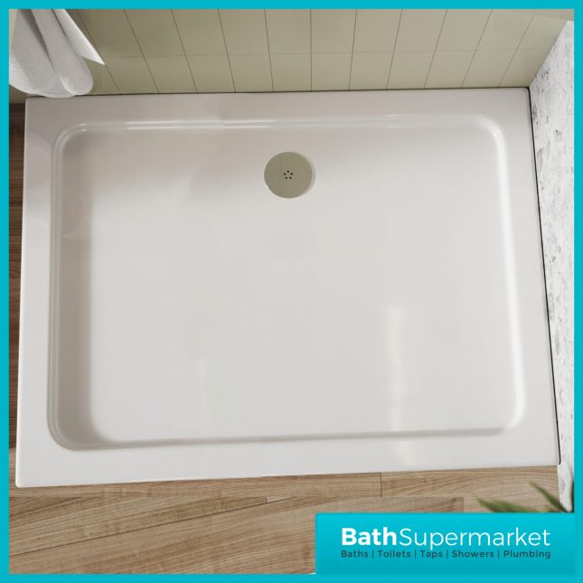 Shires White Rectangular Shower Tray 1000mm x 900mm With Chrome Waste-Slim 30mm High