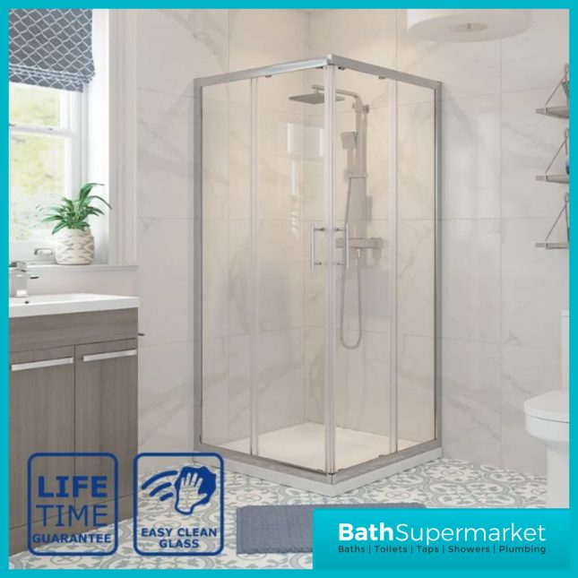 Classic Polished Silver Corner Entry Door 6mm Shower Enclosure Various Widths 1850mm Height