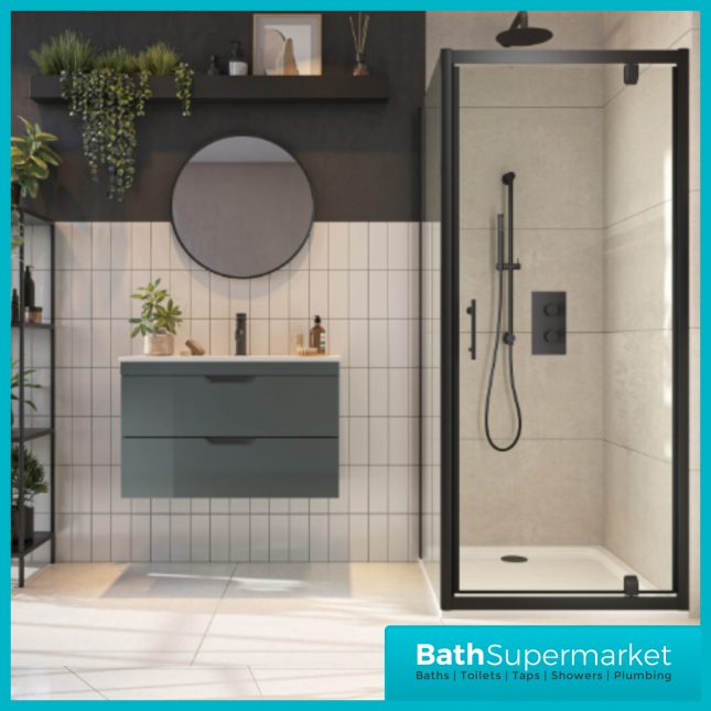 Sognare Black S6 Pivot Shower Door Enclosure 800mm – 900mm Width & Optional Side Panel-1850mm High