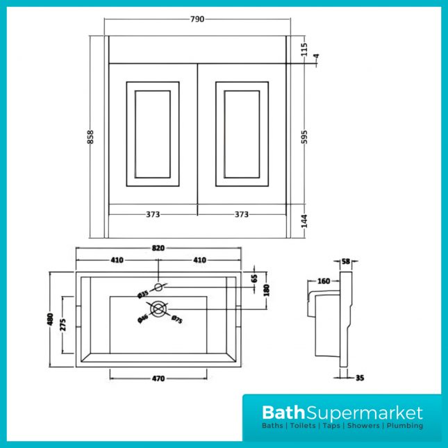 Kartell Astley Matt Grey Traditional Floor Standing 2 Door Unit & Ceramic Basin 800mm