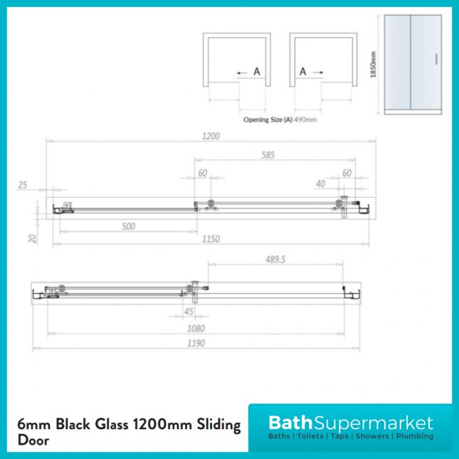 Sognare Black S6 Sliding Shower Door Enclosure 1000mm - 1200mm Width & Optional Side Panel-1850mm High - Image 10