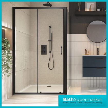 Sognare Black S6 Sliding Shower Door Enclosure 1000mm - 1200mm Width & Optional Side Panel-1900mm High