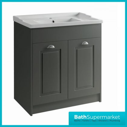 Kartell Astley Matt Grey Traditional Floor Standing 2 Door Unit & Ceramic Basin 800mm