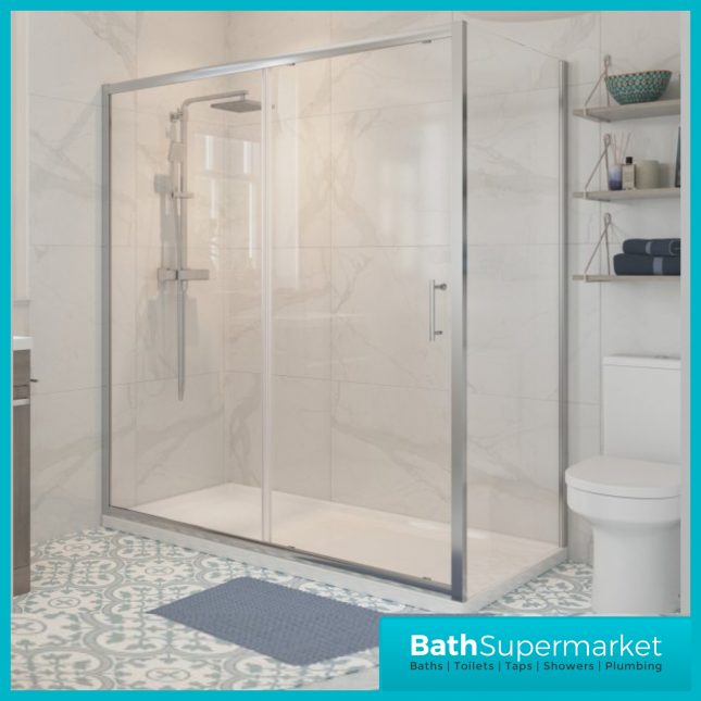 Kartell K-Vit Chrome 6mm Sliding Shower Door Enclosure & Optional Side Panel-1850mm High