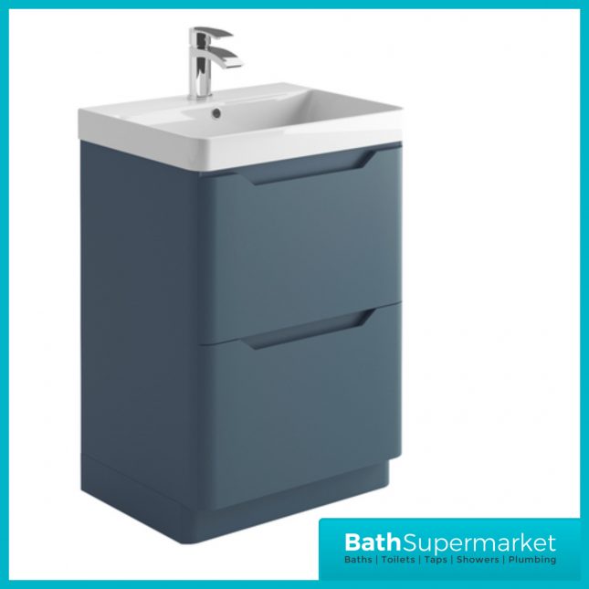 Biella Blue Floor Standing Drawer Vanity Unit & Basin 600mm
