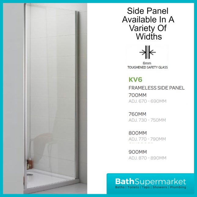 Kartell K-Vit Chrome 6mm Sliding Shower Door Enclosure & Optional Side Panel-1850mm High - Image 6