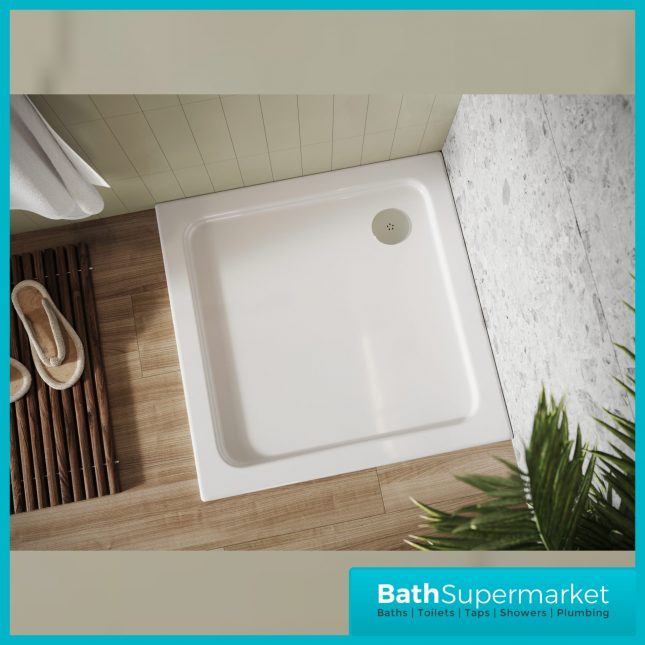 Shires White Square Shower Tray 900mm x 900mm With Chrome Waste