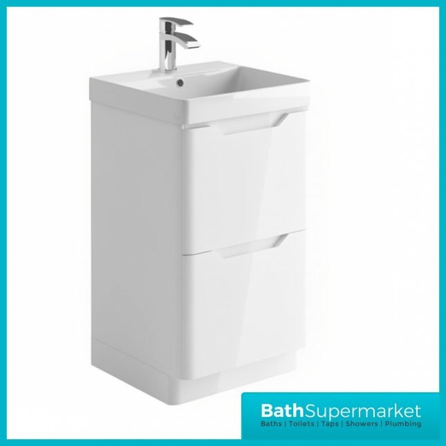 Biella Gloss White Floor Standing Drawer Vanity Unit & Basin 500mm